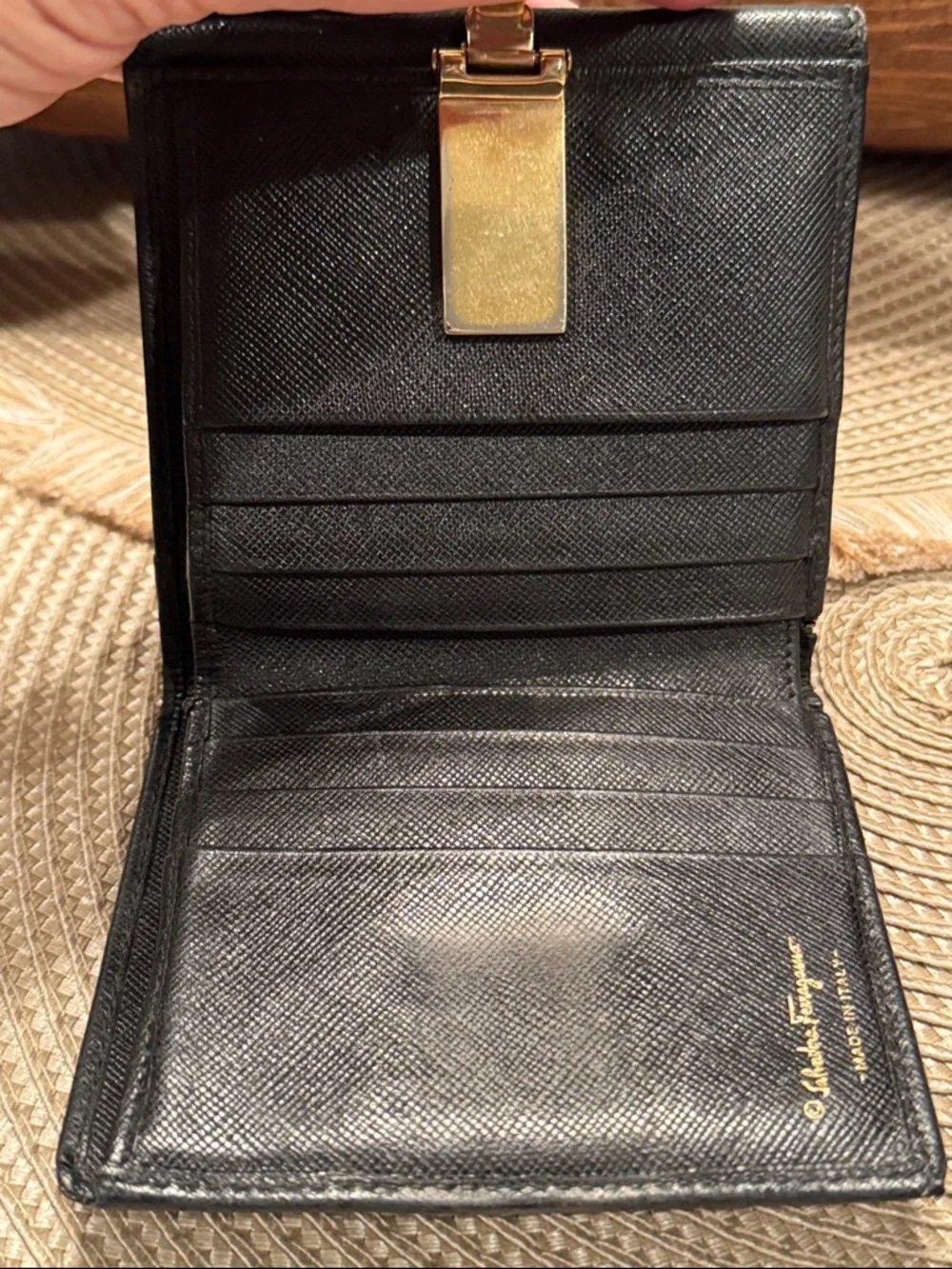 Salvatore Ferragamo Black Leather Wallet with Gold Gancini Hardware - Picture 7 of 7